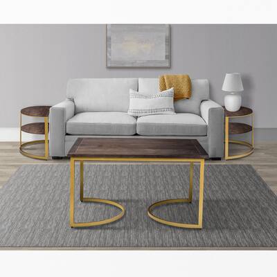 38 inch Rectangle Metal Nesting Coffee Table - 3 pcs set, Black and Gold