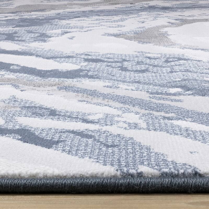 Isabelle Collection - Blue/White/Beige Rushing Water Rug - 5'3" x 7'7"
