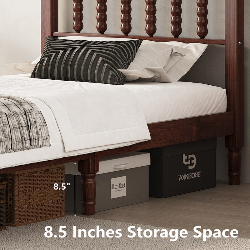 Twin/Full/Queen/King Retro Style Wood Platform Bed with Gourd Headboard and Wooden Slat Support