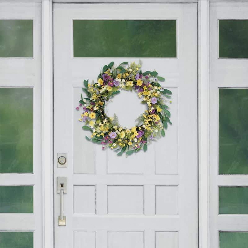 30" Artificial Dogwood and Daisy and Poppy Floral Spring Wreath