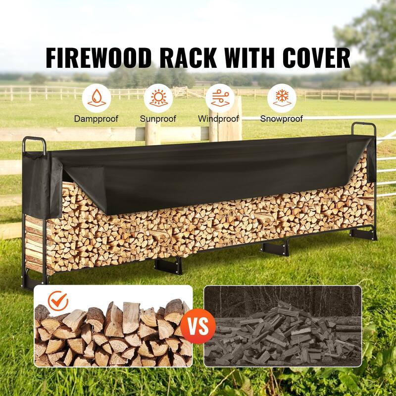 Outdoor Firewood Rack with Waterproof Cover Heavy Duty Log Holder