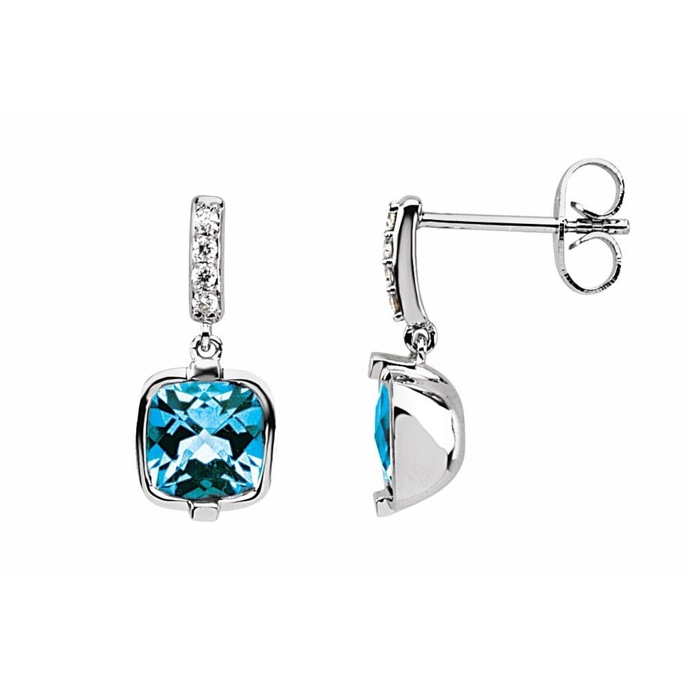【安心発送】 Dangle Topaz Blue Swiss Solitaire Earrings ( Gold White 14K in Diamond with イヤリング 14k White Gold Swiss Blue Topaz & Diamond Dangle Earring for Women