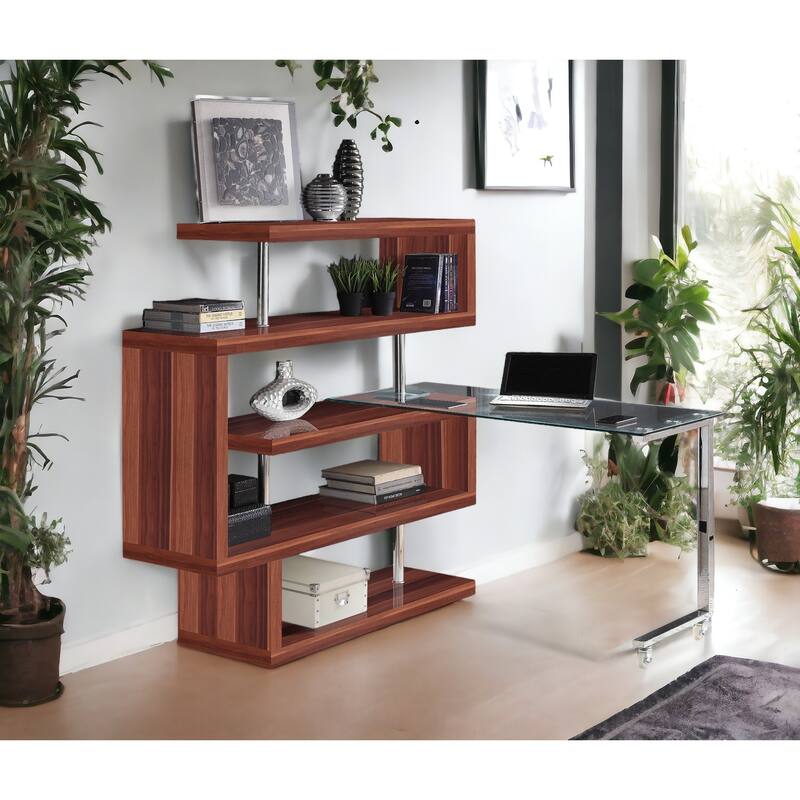Chrome High Gloss Finish Writing Desk with Shelf