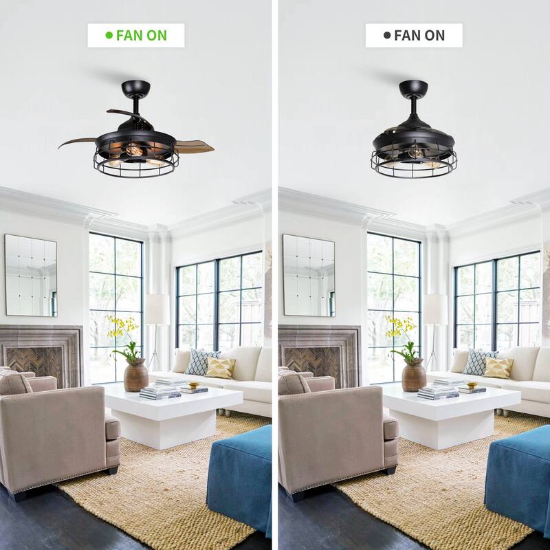 36 in. Modern Black Retractable Ceiling Fan with Light Kit and Remote - 36 in