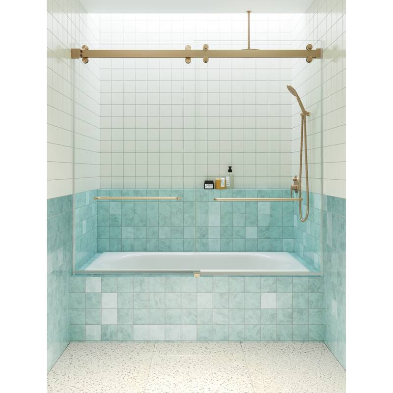 Polaris 60 in. x 66 in. Fully Frameless Glass Sliding Bypass Bathtub Doors with Square Hardware