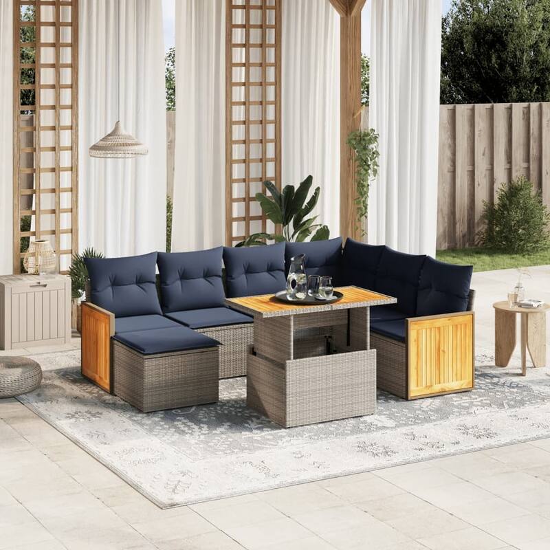 vidaXL Patio Sofa Set with Cushions Outdoor Furniture 8 Piece Poly Rattan - 21.7 x 24.4 x 27.2 - Grey