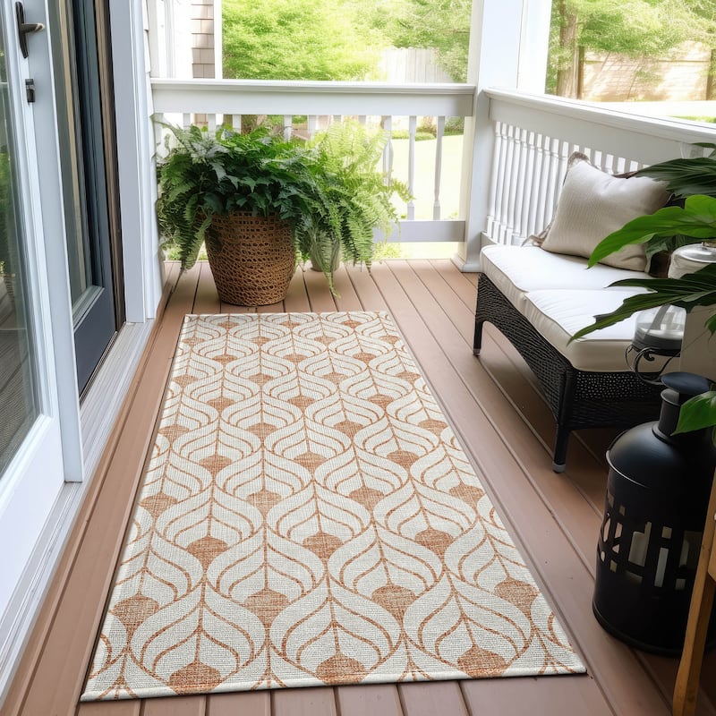 Machine Washable Indoor/ Outdoor Chantille Contempoary Geo Rug - Salmon - 2'3" x 7'6"