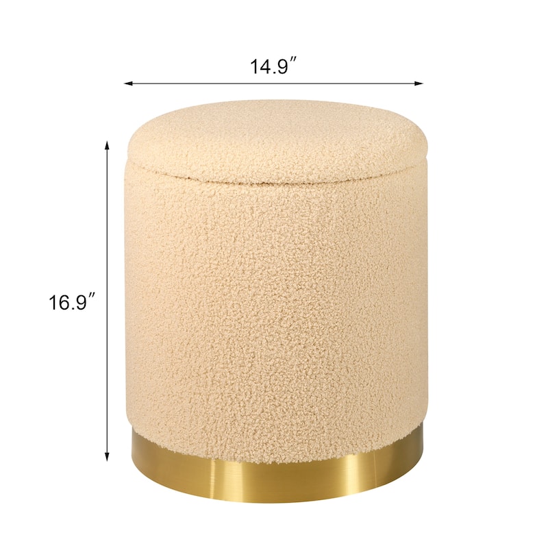 Adeco Velvet Round Storage Stool Gold Plating Base Storage Ottoman