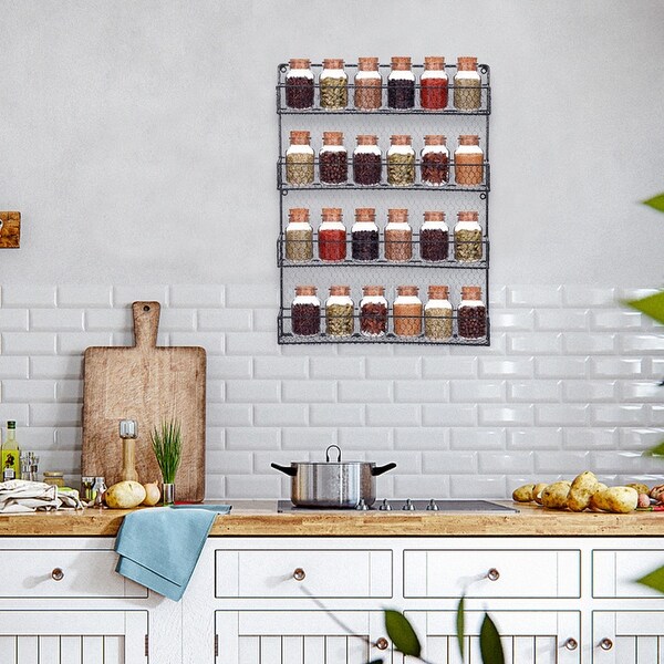 4 Layer Black Wall Mounted Spice Rack For Cabinet Sideboard Doors