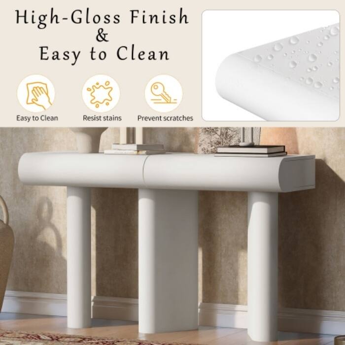 47.6" Modern Entryway Table - Space-Saving Hallway Console with 2 Curved Drawers & Geometric Legs - Narrow Sofa Table