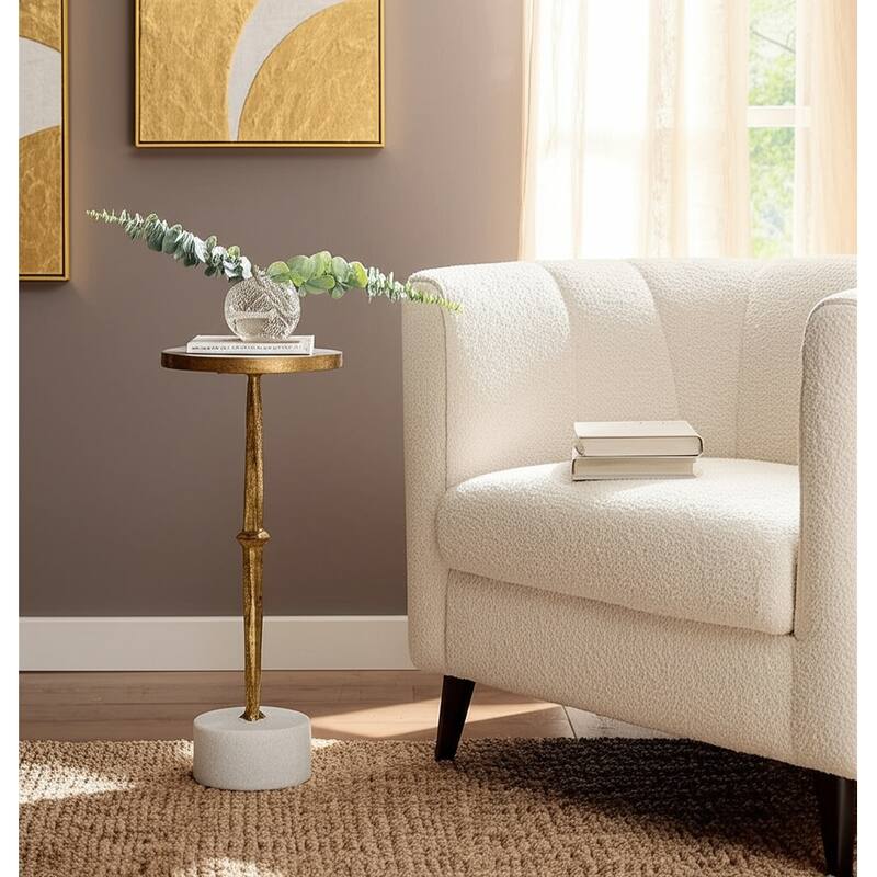 Metal Side Table Modern Slim Base Round Top Cocktail Accent - 24" Gold - 24.0"