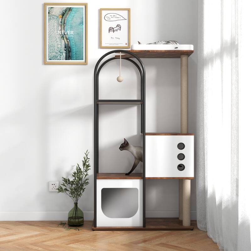 Cat Tree Tower, Cat Tower House with Scratcher Post, Cat Tree Condo with Scratching Pads, Cat Furniture with Resting Bed