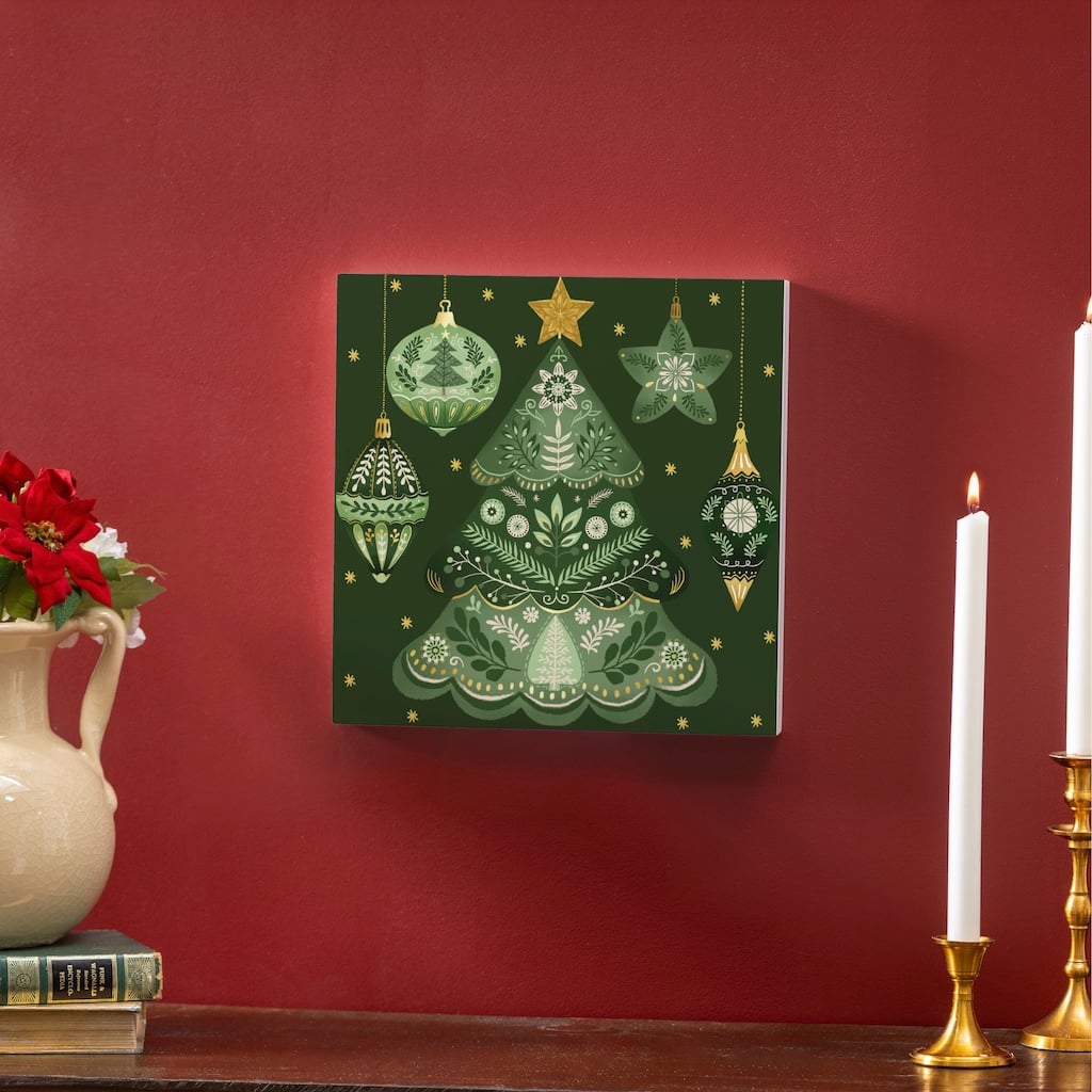 Shades of Green Christmas Tree Wall Decor, 12" x 12"