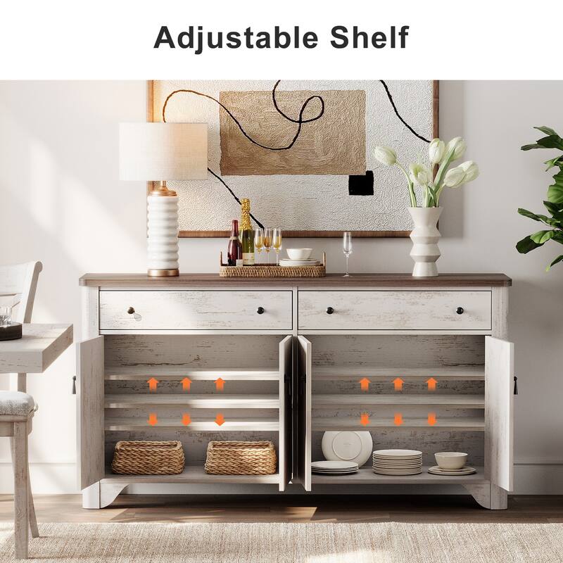 WAMPAT 122 " W Large Farmhouse Sideboard, Sideboard Buffet Cabinet with Doors and Adjustable Shelf