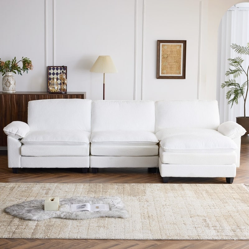 120 in. W Pillow Top Arm Double-Layer Cushion Cloud Sofa Couch - 120'' 3-Seat - White