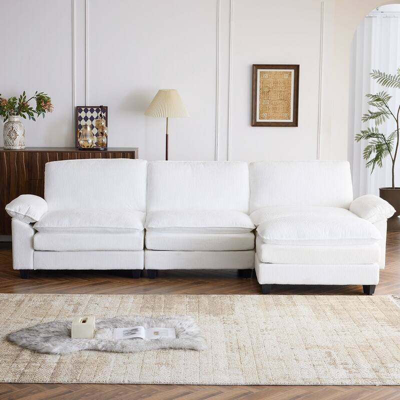 Double Layer Cushion Cloud Couch, Moludar Sofa With Reversible Ottoman For Living Room