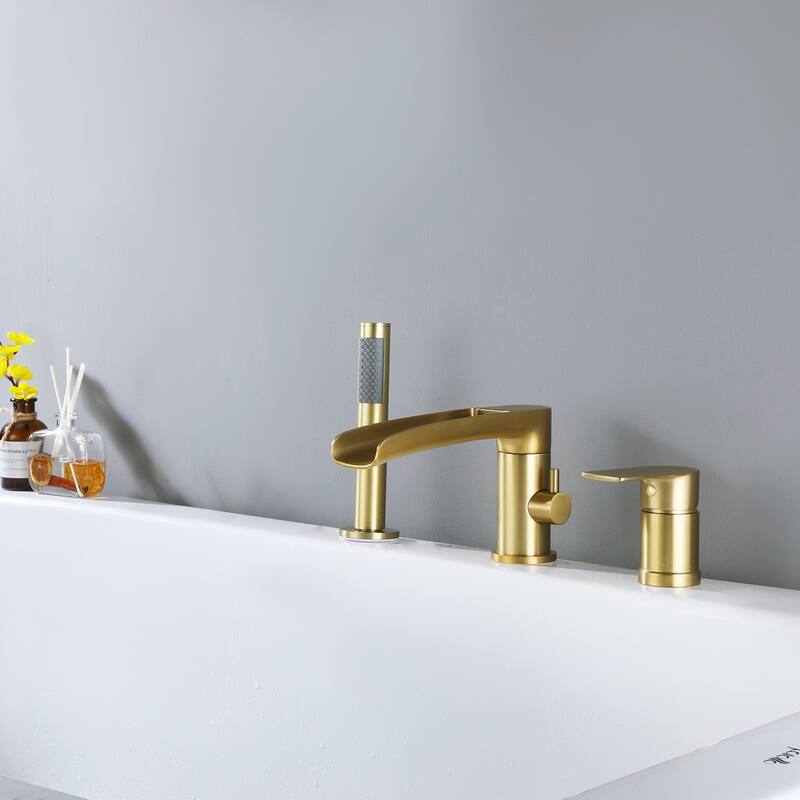 Widespread Waterfall Tub Filler 3 Hole Bathtub Faucet