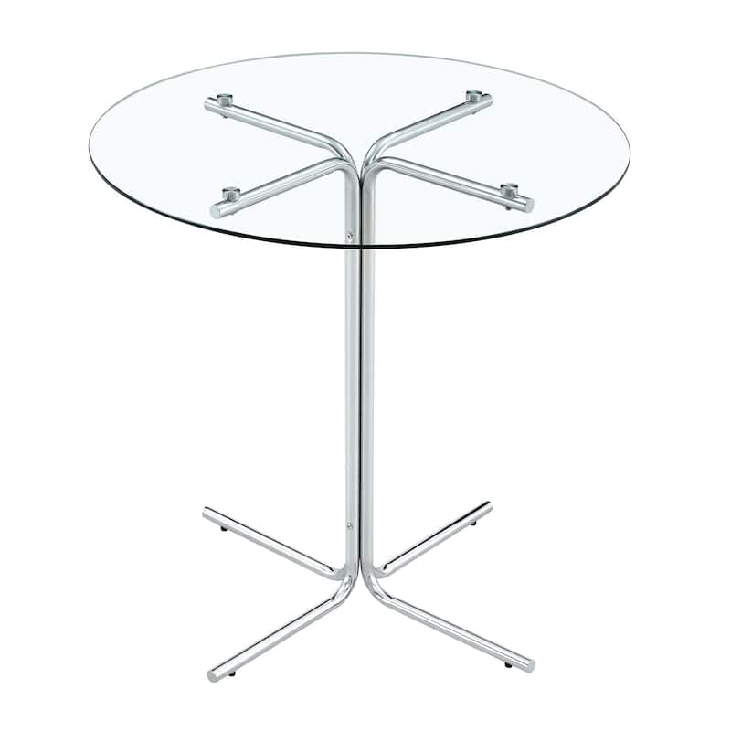 36" Round Glass Bar Table - Tempered Glass Top, Gold Chrome Column Base, Space-Saving Design