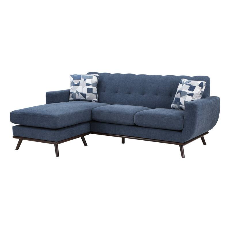 Keto 87 Inch Reversible L Shape Sofa With Chaise, 2 Pillows, Blue Chenille