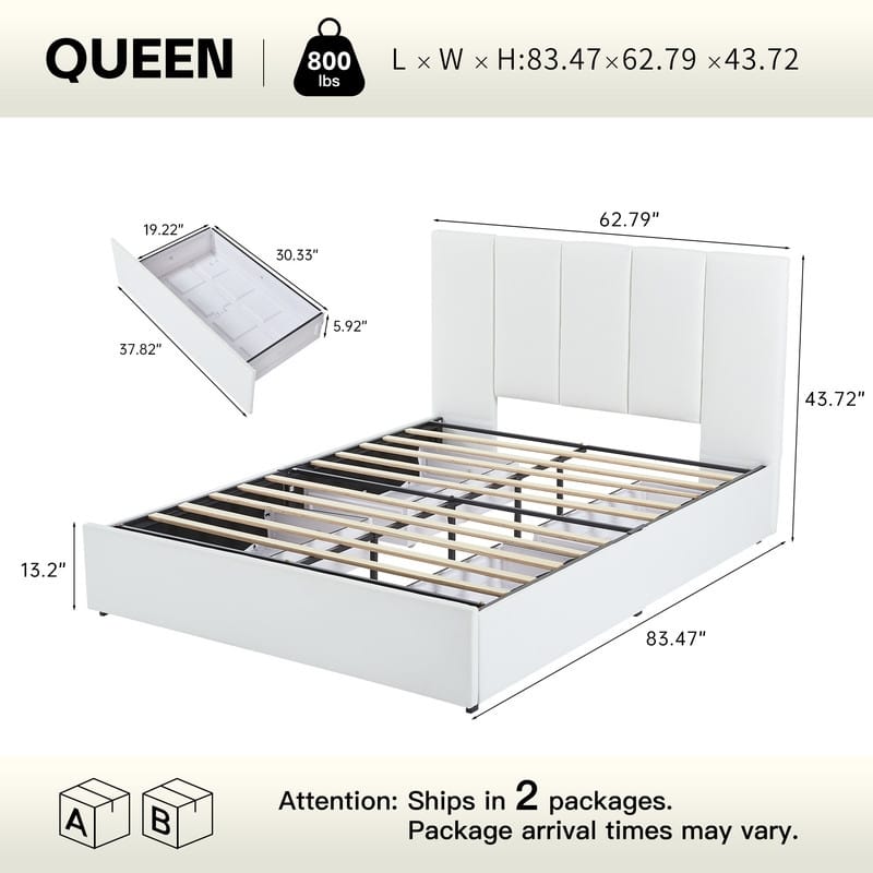 Plywood Frame Platform Bed with Storage Drawers