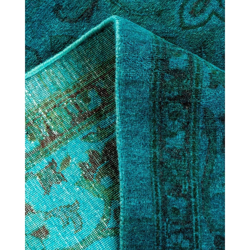 Overton Hand Knotted Wool Vintage Inspired Modern Contemporary Overdyed Blue Area Rug - 4' 1" x 5' 10"