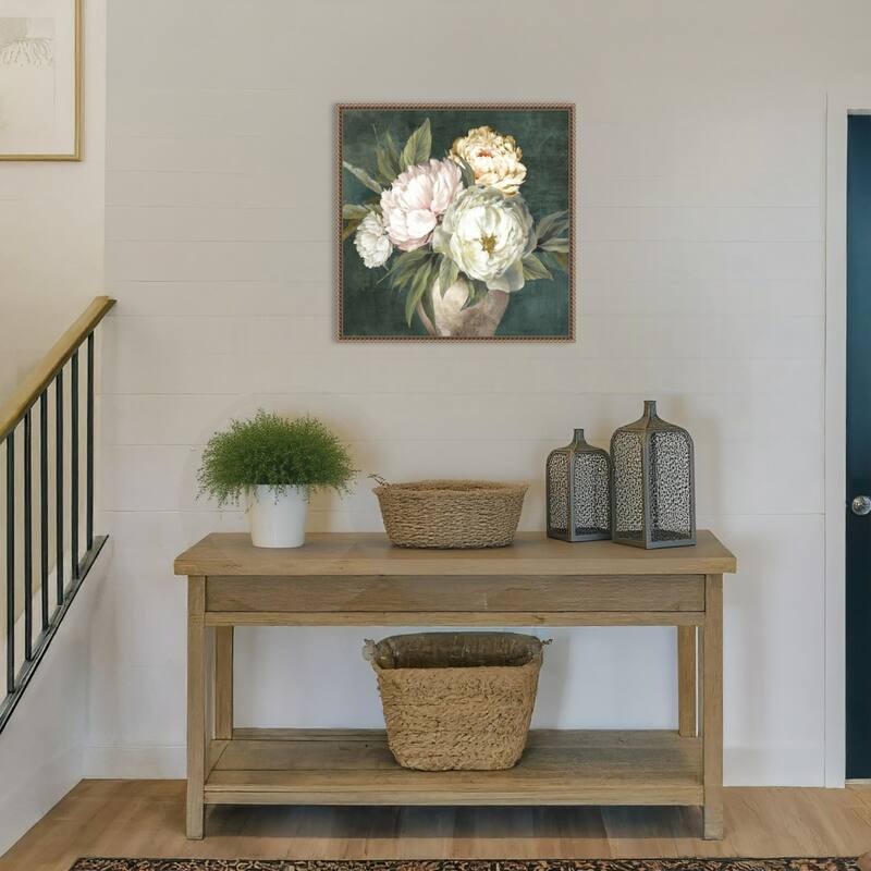 Peonies in a Rustic Vase by PI Studio Framed Canvas Wall Art Print