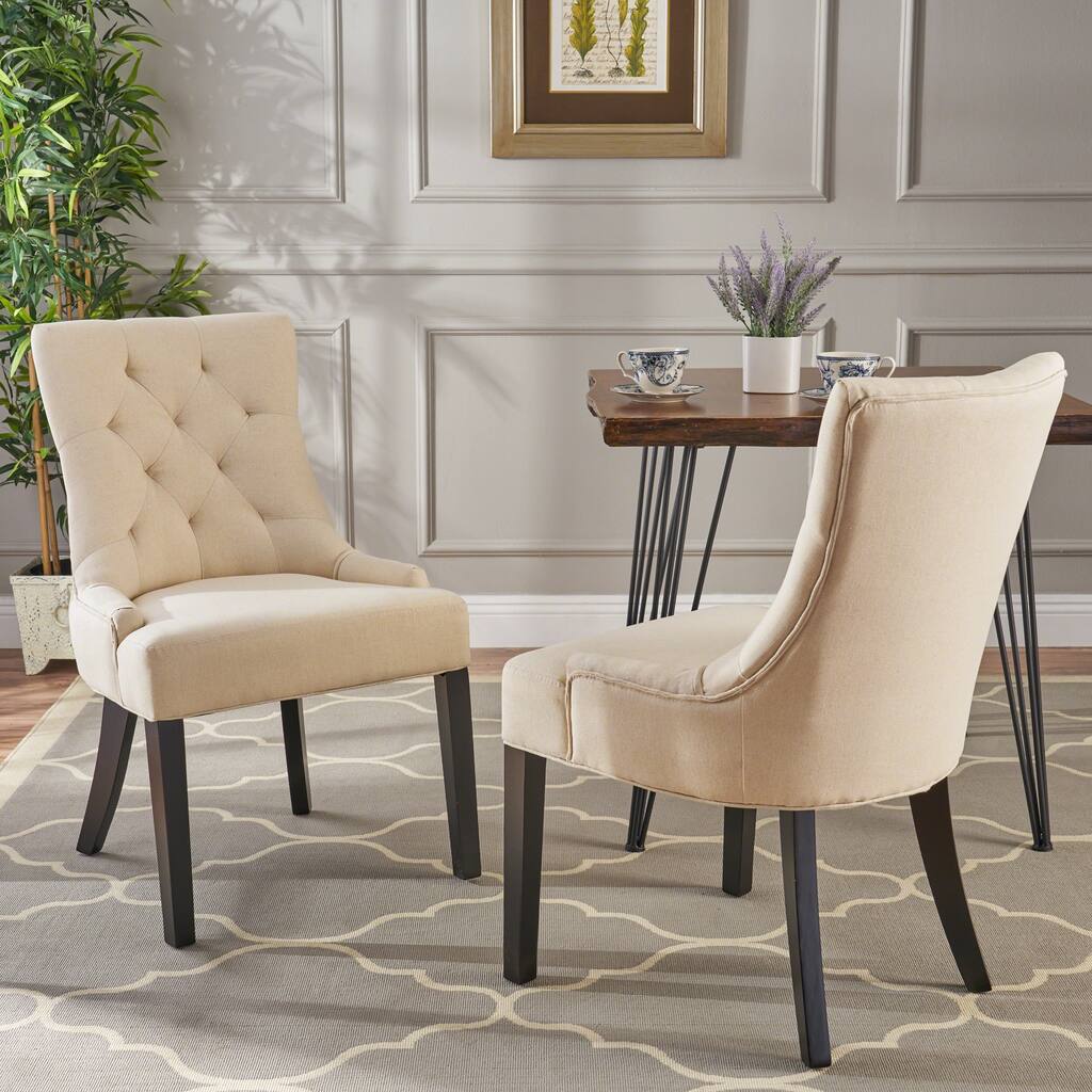 Modern Curved Buttonless Tuft Back Upholstered Dining Chairs with Tapered Legs, Set of 2