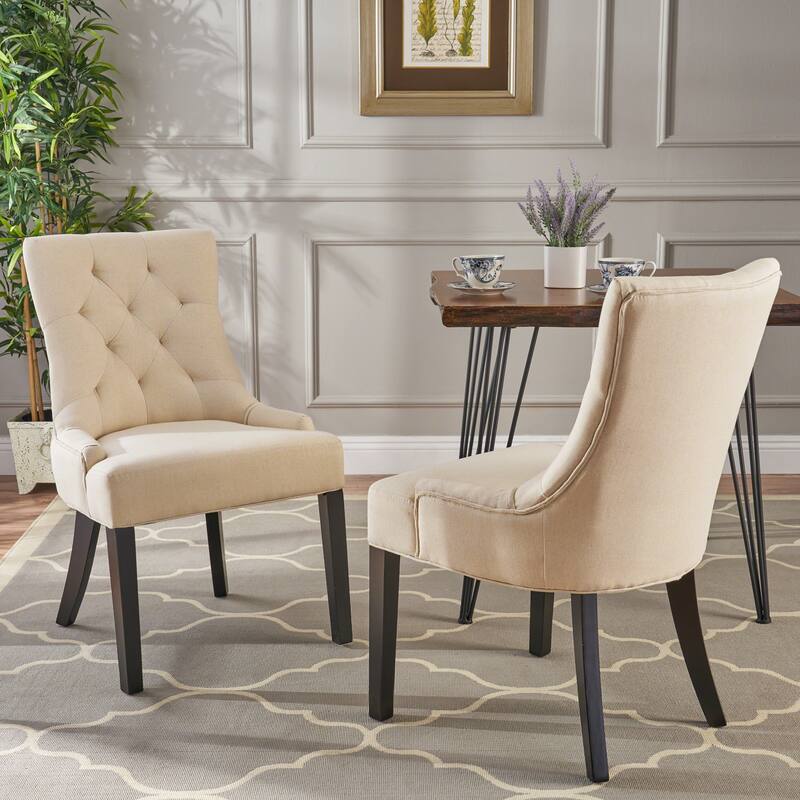 Modern Curved Buttonless Tuft Back Upholstered Dining Chairs with Tapered Legs, Set of 2