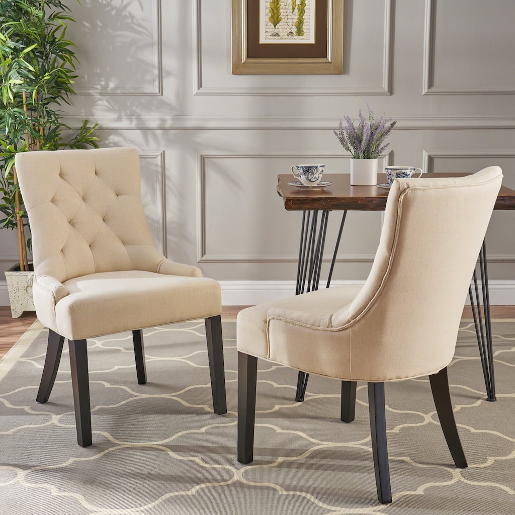 Roomfitters Tufted Upholstered Dining Chairs with Sloped Back and Black Wooden Legs, Set of 2