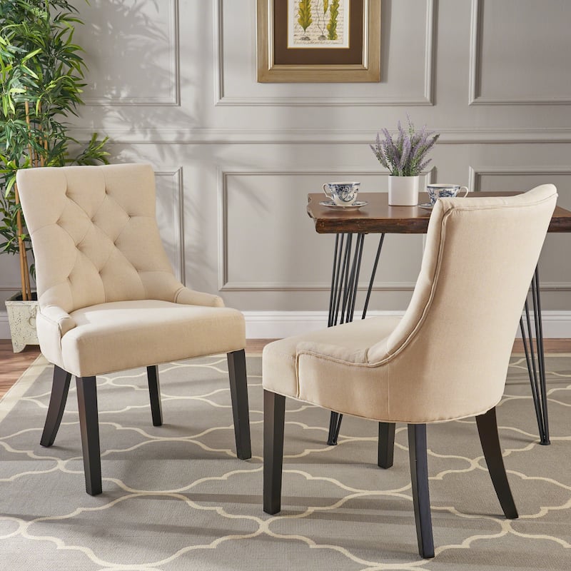 Set of 2 Fabric Upholstered Dining Chair with Tapered Legs - Beige