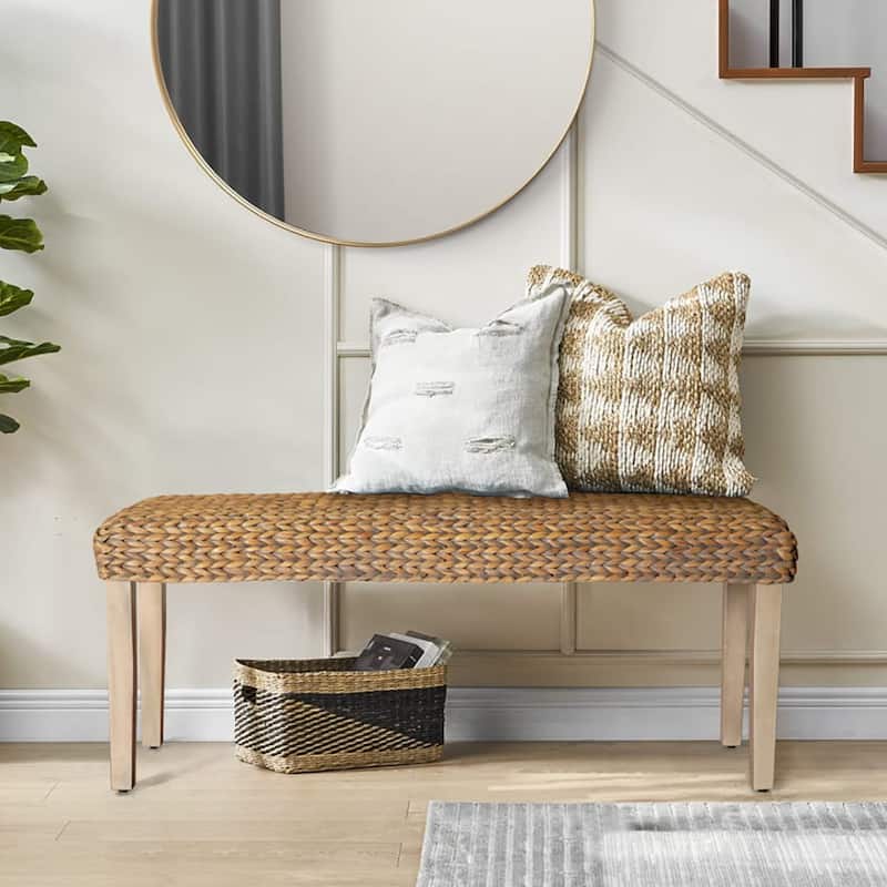 M4H Sultan Solid Wood Natural Water Hyacinth Indoor Bench