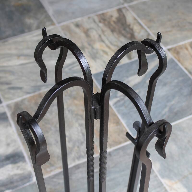 Achla Designs Shepherd's Hook II Mini Fireplace Set of 4 Tools, 33 Inch Tall, Black