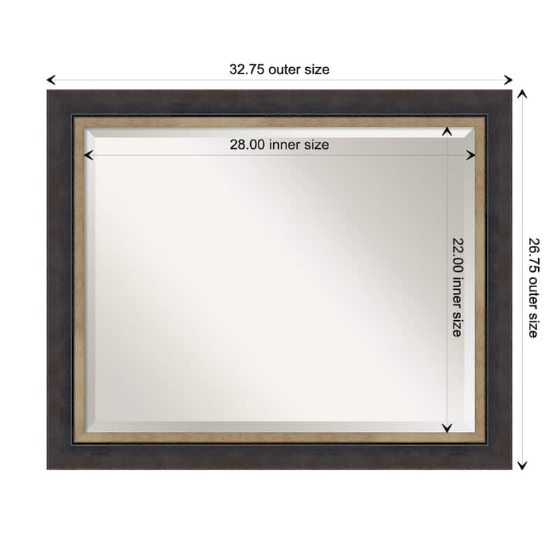 Hammered Charcoal Tan Beveled Wood Framed Bathroom Vanity Wall Mirror - Hammered Charcoal Tan - Glass Size 28x22
