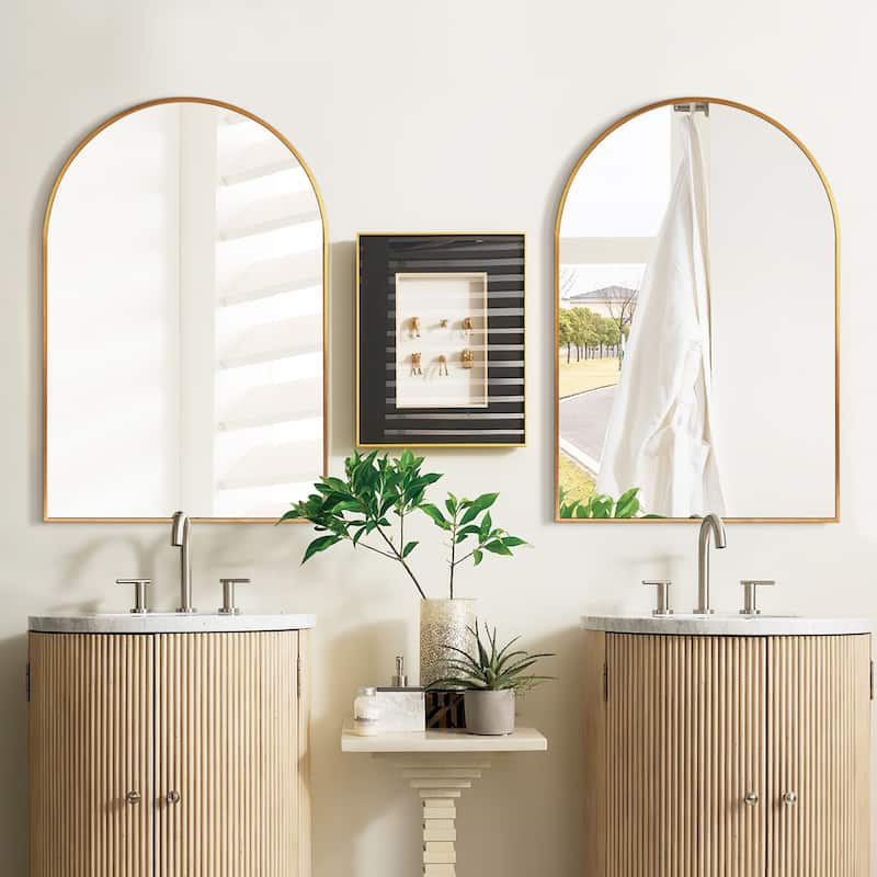 Arched Aluminum Alloy Framed Decorative Wall Mirror (2-Pieces) - 20x30 - Gold