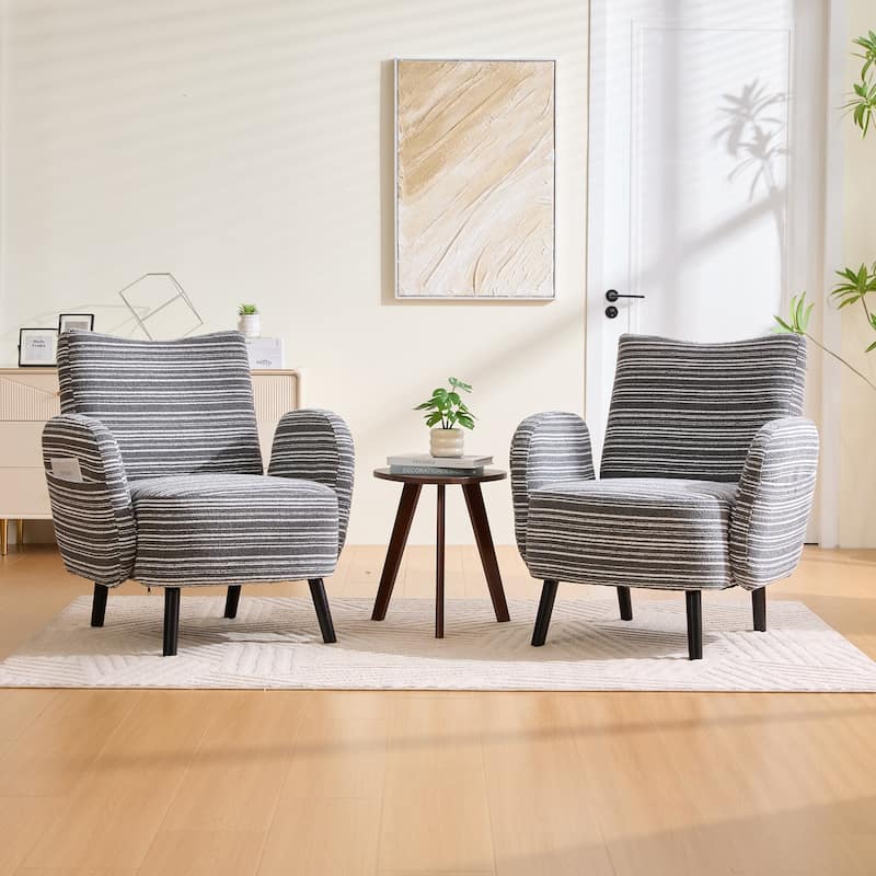 Boucle Upholstered Lounge Armchair, Reading Chair with Side Storage Pocket, Single Sofa Chair with Solid Wood Legs