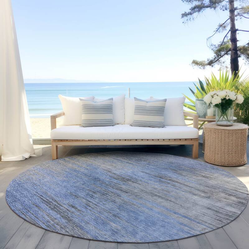 Machine Washable Indoor/ Outdoor Chantille Modern Ombre Rug - 8' x 8' - Blue