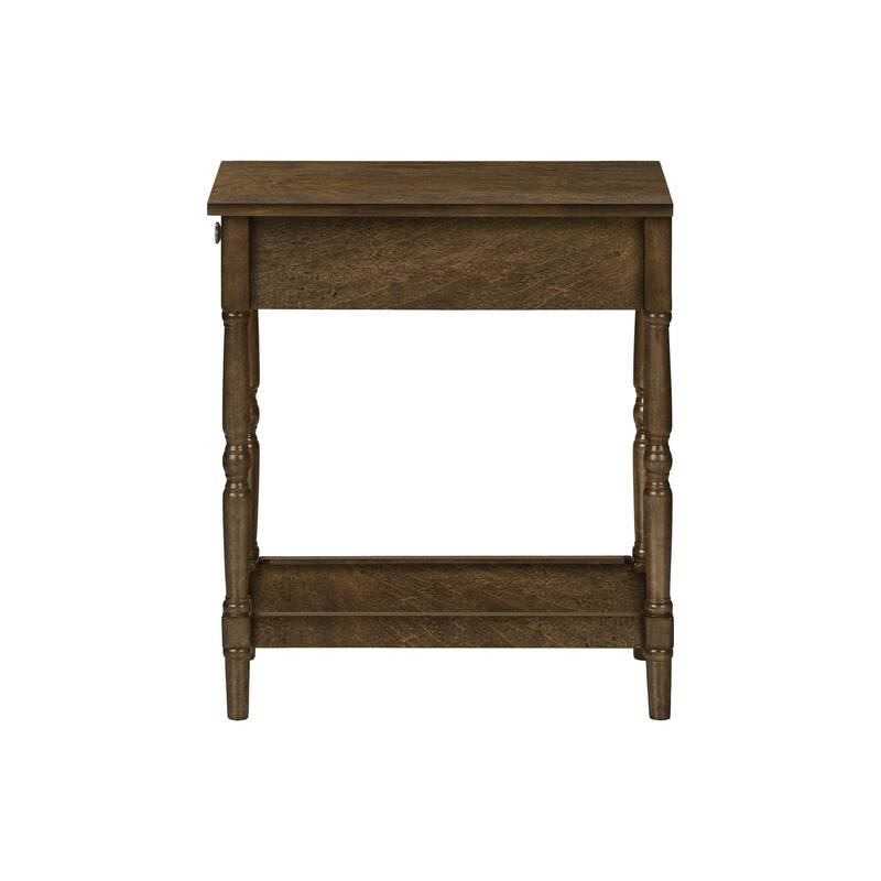 Accent Table, 2 Tier, End, Side Table, Nightstand, Bedroom, Narrow, Lamp, Storage Drawer, Brown Veneer, Traditional