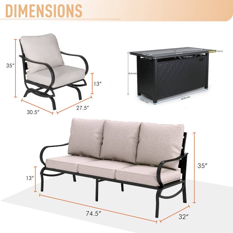 MAISON ARTS Patio Furniture Set 4/6-Piece Outdoor Conversation Set with Gas Fire Pit Table