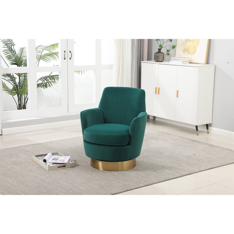 Emerald Velvet Modern 29.3" Upholstered Swivel Barrel Chair with Gold Stainless Steel Base