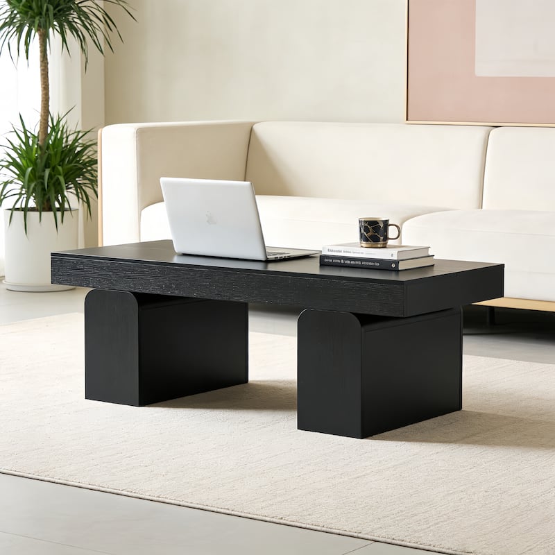 55.11" Double Pedestal Wood Coffee Table, Rectangular