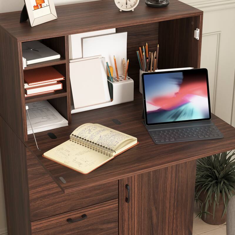 Desk Cabinet with Storage and Fold-up Desktop