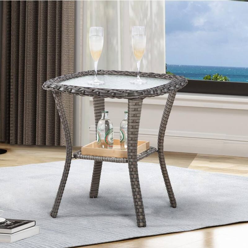All Weather Outdoor Rocking Swivel Chairs 3 Pieces Patio Conversation Furniture Set with Wicker Swivel Chairs and Side Table