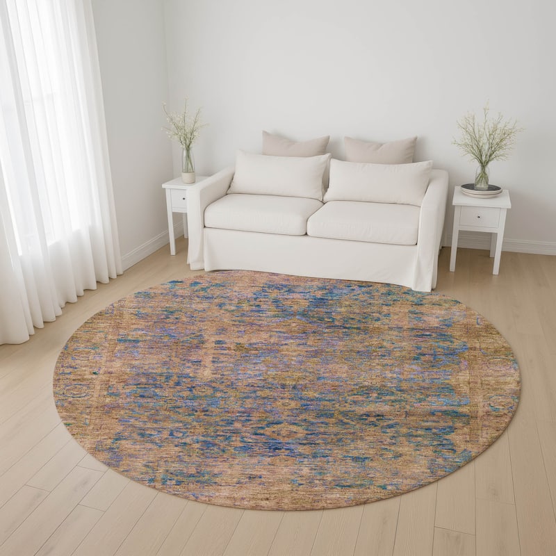 Premium Washable Super Soft Vintage Traditional Mayfield Rug - Navy - 8' x 8'