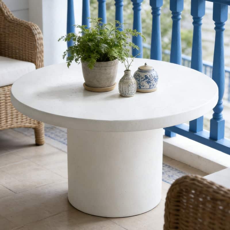 Travertine Round Coffee Table Circle Pedestal Table - White