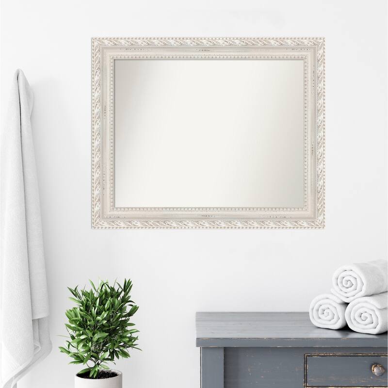 Opera Off White Non-Beveled Wood Framed Bathroom Vanity Wall Mirror - Opera Off White