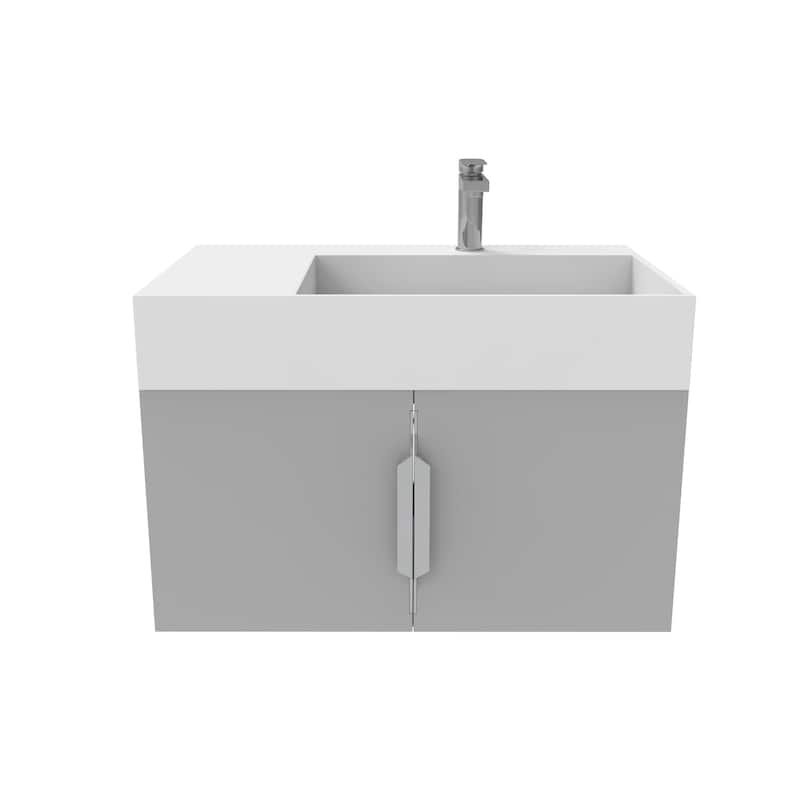 Amazon 30" Wall Mounted Bathroom Right Basin Vanity Set w/ White Top - Brushed Nickel Finish - Grey