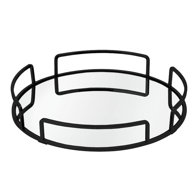 Home Details Modern Round Design Mirror Vanity Tray in Matte Black - Mattblack - 13" x 13" x 2.1"