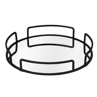 Home Details Modern Round Design Mirror Vanity Tray in Matte Black - Mattblack - 13" x 13" x 2.1"