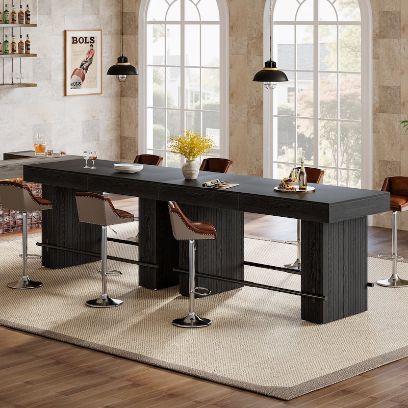 63-Inch Bar Table with Footrest, Bar Height Dining Table with Spacious Top, Industrial Style - 31.5" D x 62.99" W x 35.43" H