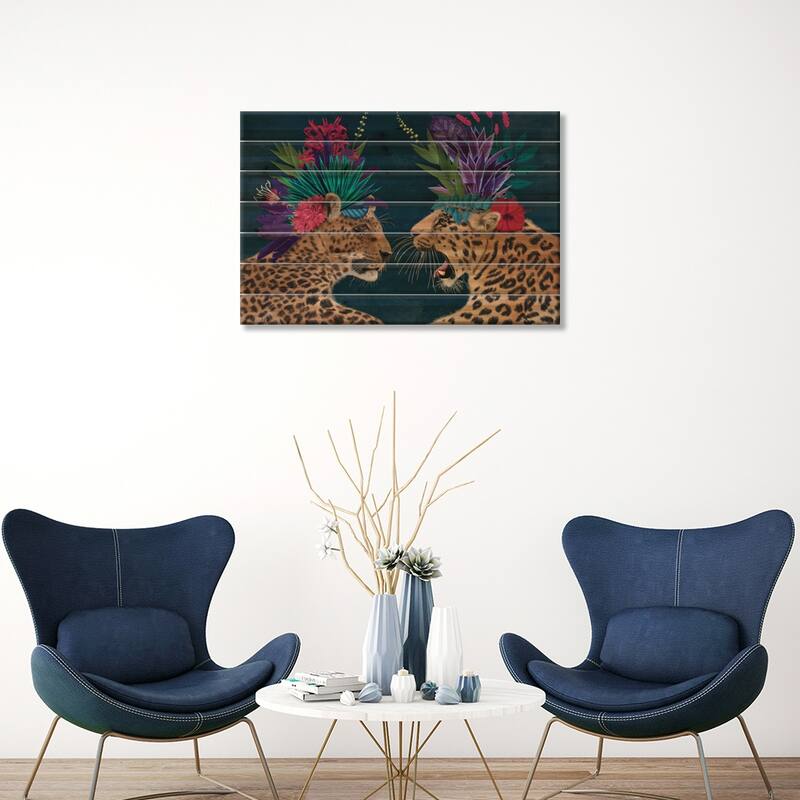 Hot House Leopards, Pair, Dark Print On Wood by Fab Funky - Multi-Color